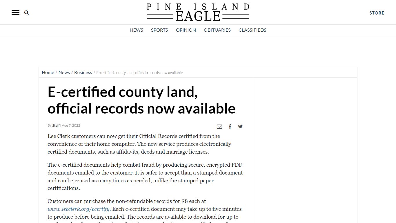 E-certified county land, official records now available